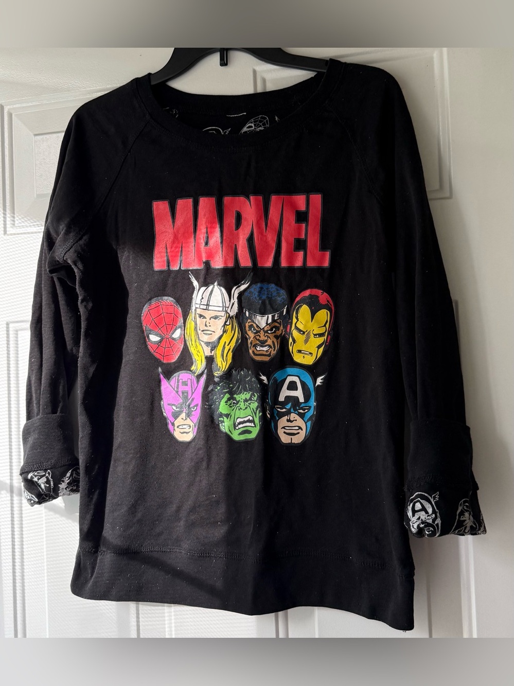Vintage Marvel Size XS long sleeve, Black Collage of Super Heroes